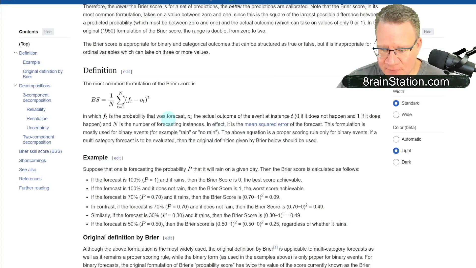 Brier Score calculation example